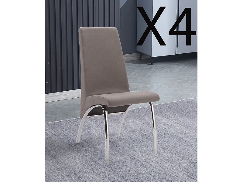 Lot de 4 chaises de salle à manger en jarama coloris gris avec pieds coloris chromé - Longueur 44  x profondeur 61 x hauteur 95 cm