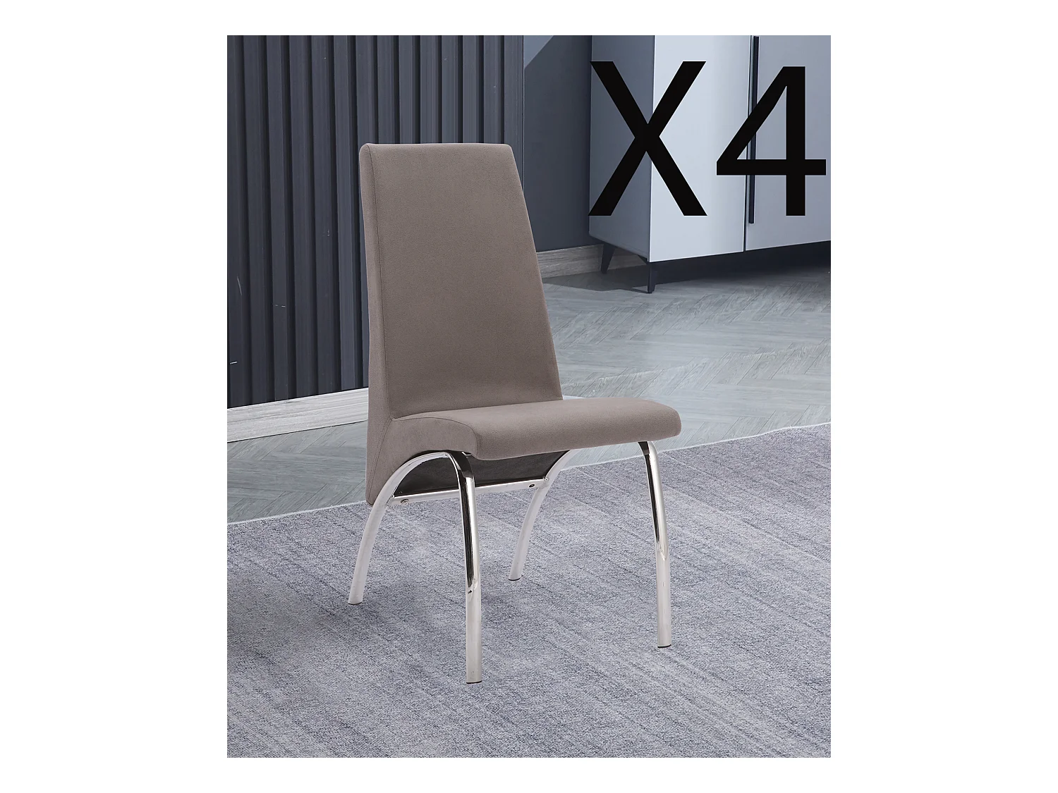 Lot de 4 chaises de salle à manger en jarama coloris gris avec pieds coloris chromé - Longueur 44  x profondeur 61 x hauteur 95 cm