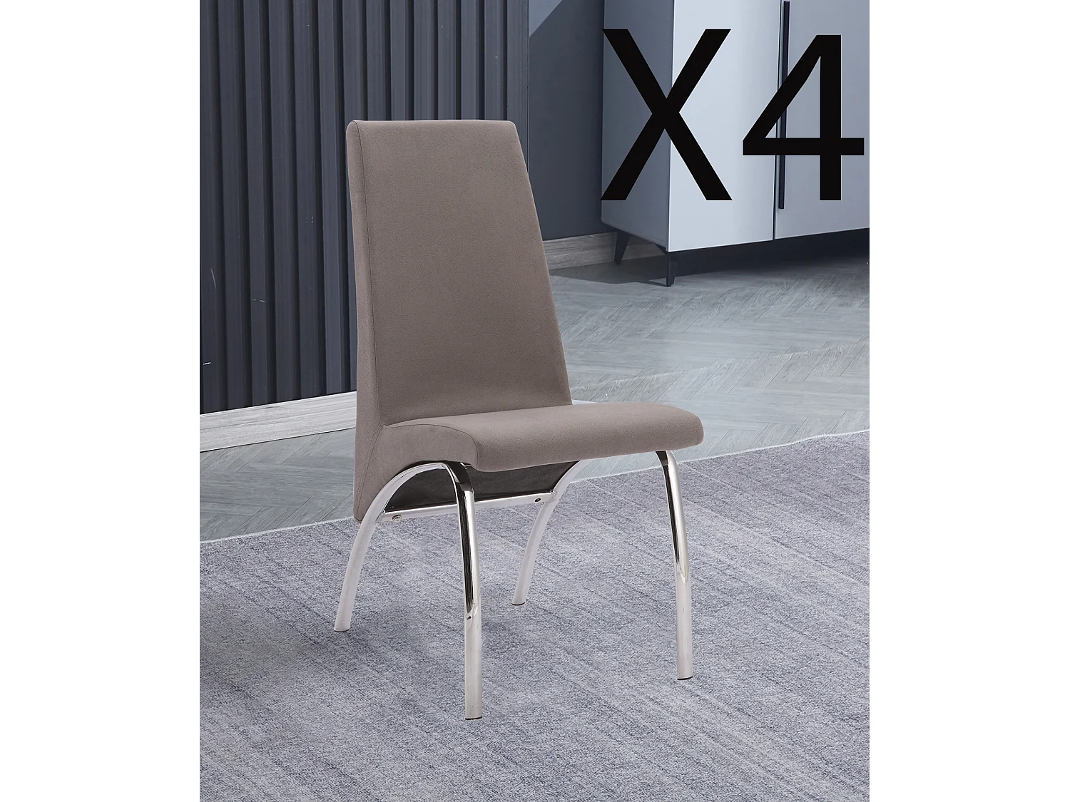 Lot de 4 chaises de salle à manger en jarama coloris gris avec pieds coloris chromé - Longueur 44  x profondeur 61 x hauteur 95 cm