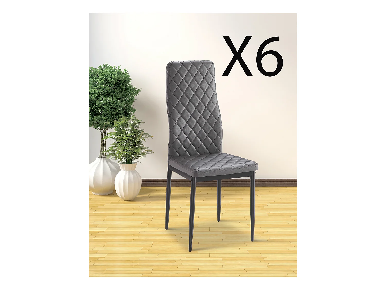 Lot de 6 chaises de salle à manger en PU coloris gris avec pieds chromés - Longueur 41 x profondeur 51 x hauteur 98 cm