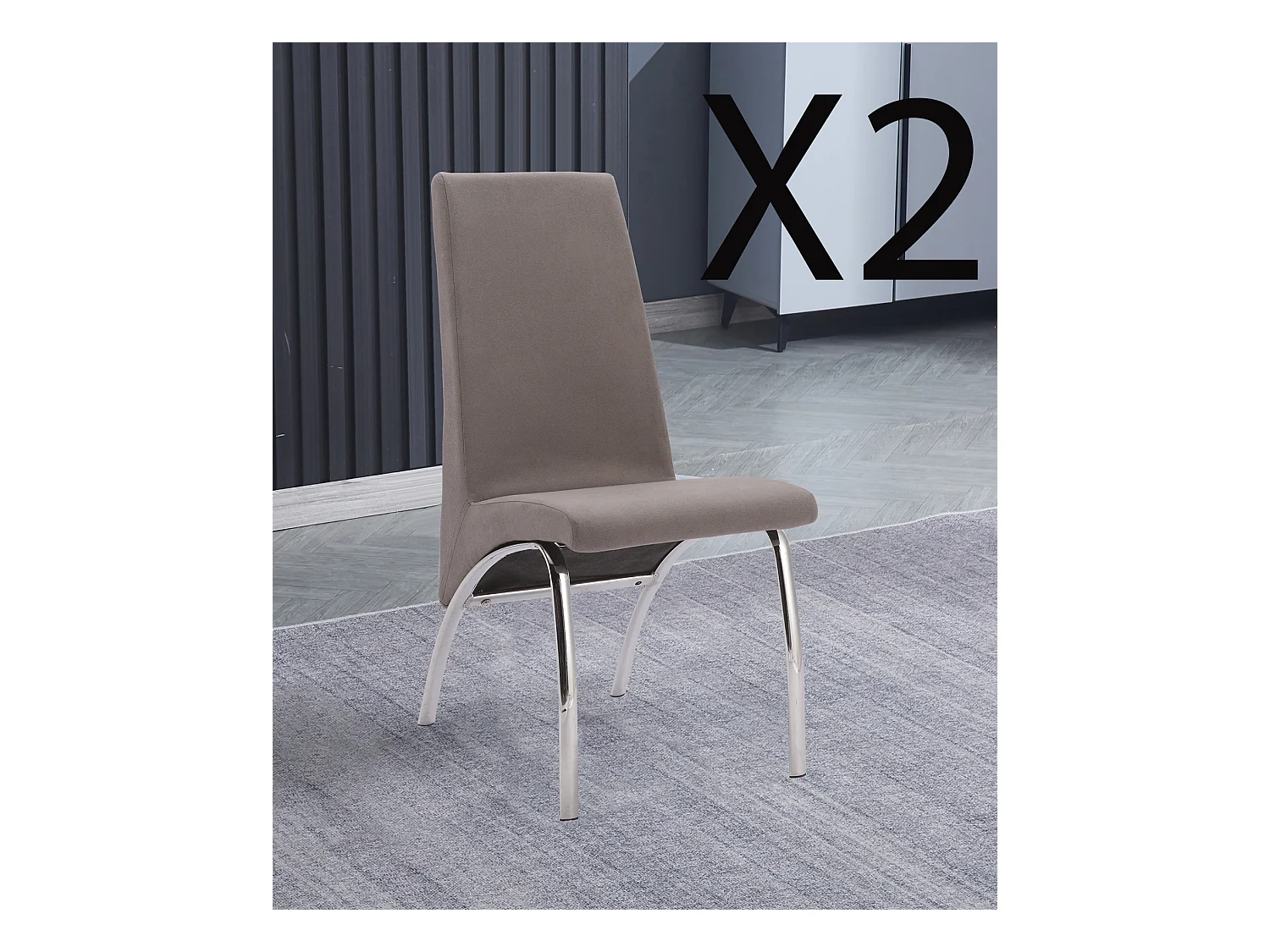 Lot de 2 chaises de salle à manger en jarama gris avec pieds coloris chromé - Longueur 44 x profondeur 61 x hauteur 95 cm