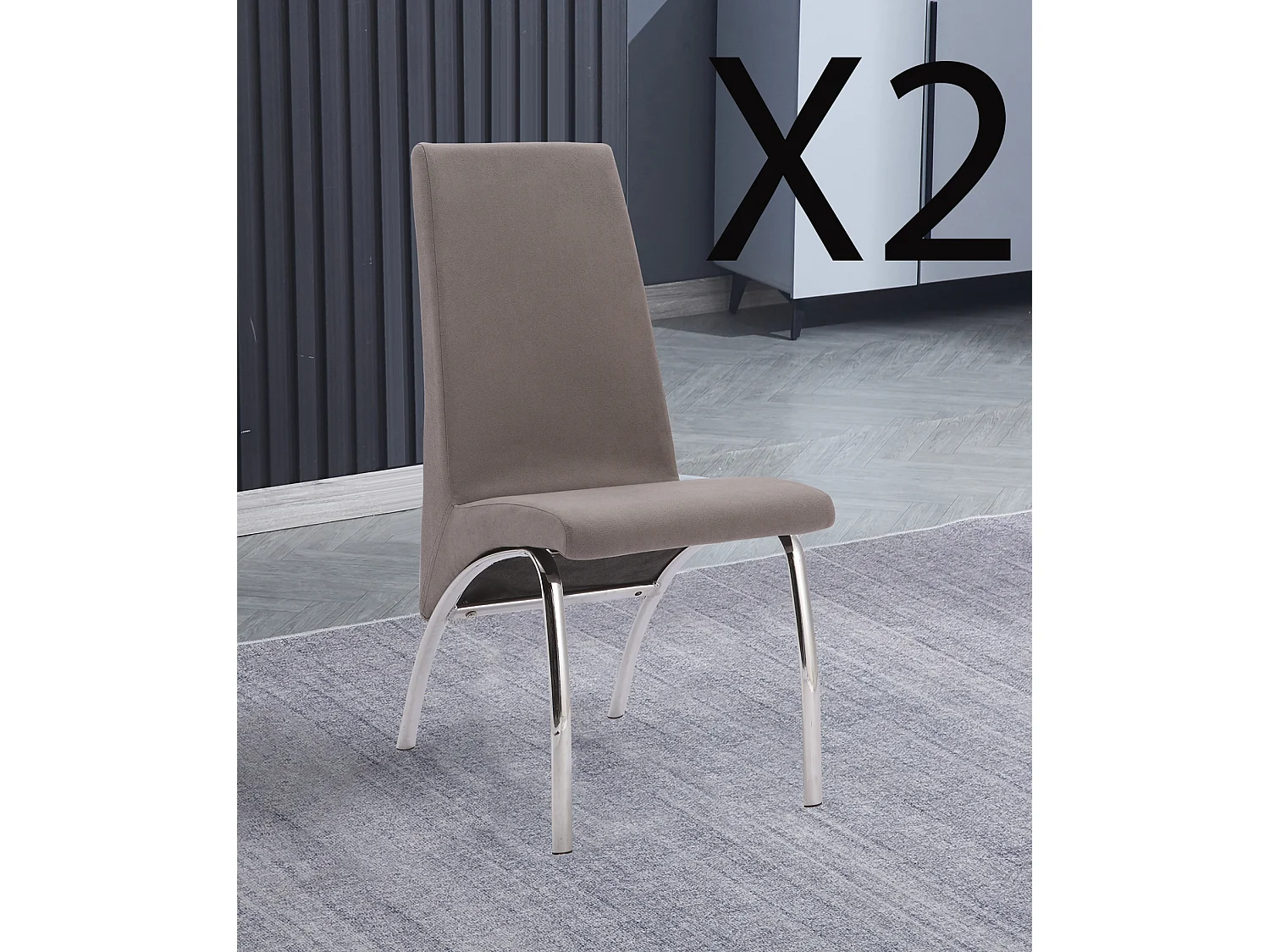 Lot de 2 chaises de salle à manger en jarama gris avec pieds coloris chromé - Longueur 44 x profondeur 61 x hauteur 95 cm