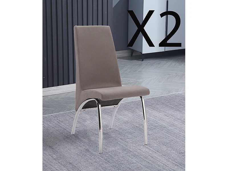 Lot de 2 chaises de salle à manger en jarama gris avec pieds coloris chromé - Longueur 44 x profondeur 61 x hauteur 95 cm