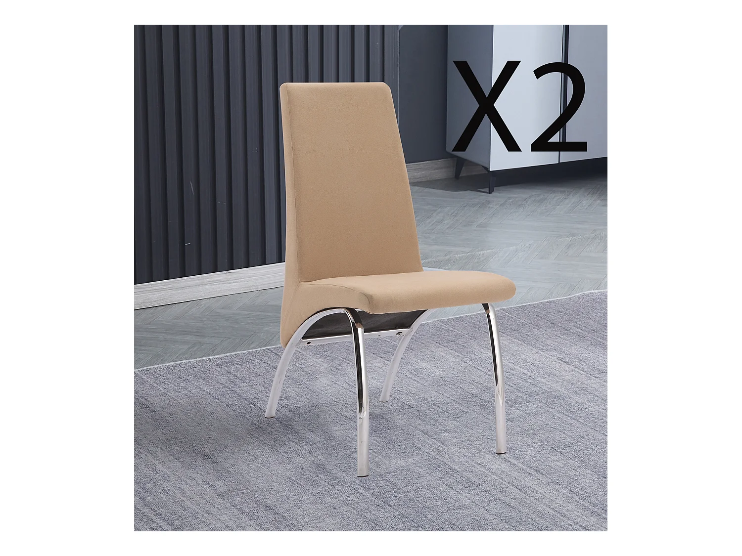 Lot de 2 chaises de salle à manger en jarama beige avec pieds coloris chromé - Longueur 44 x profondeur 61 x hauteur 95 cm