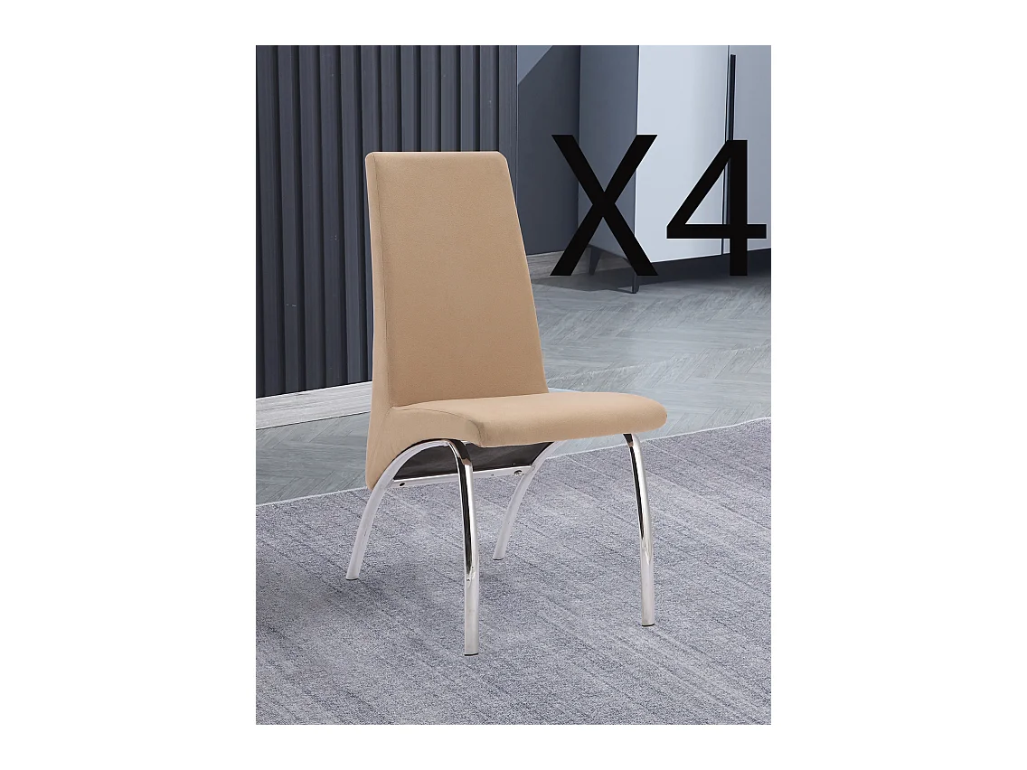 Lot de 4 chaises de salle à manger en jarama beige avec pieds coloris chromé - Longueur 44  x profondeur 61 x hauteur 95 cm