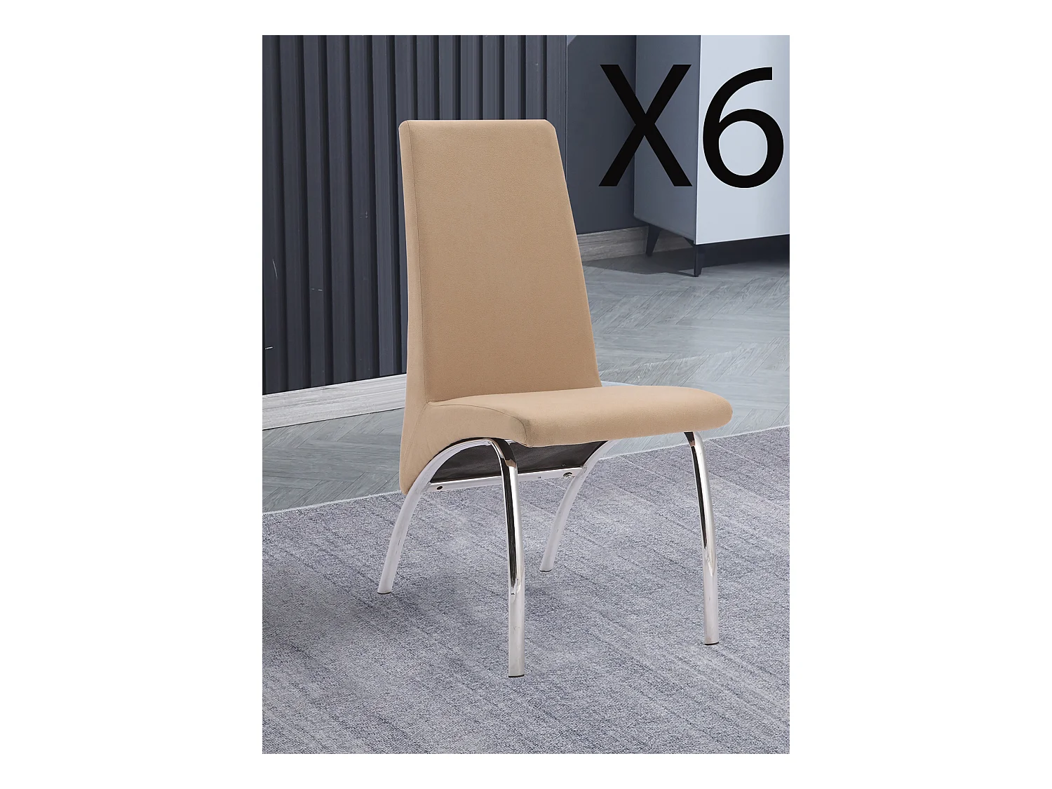 Lot de 6 chaises de salle à manger en tissu jarama coloris beige avec pieds coloris chromé - Longueur 44  x profondeur 61 x hauteur 95 cm