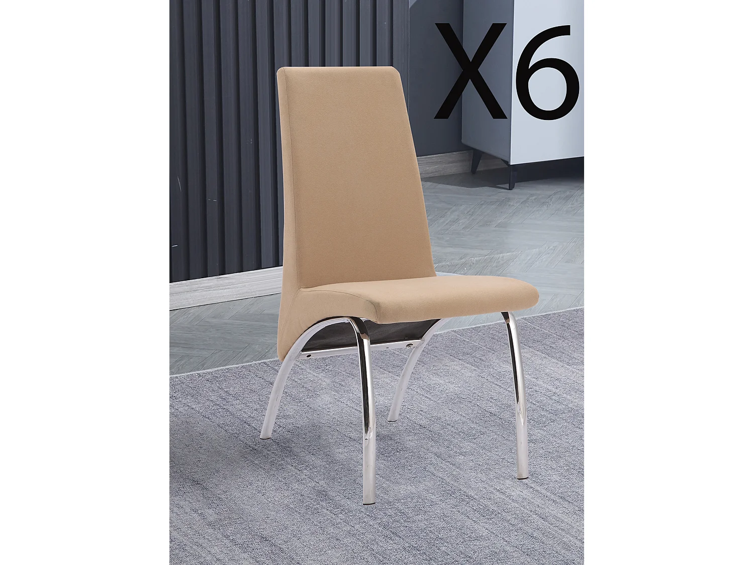 Lot de 6 chaises de salle à manger en tissu jarama coloris beige avec pieds coloris chromé - Longueur 44  x profondeur 61 x hauteur 95 cm