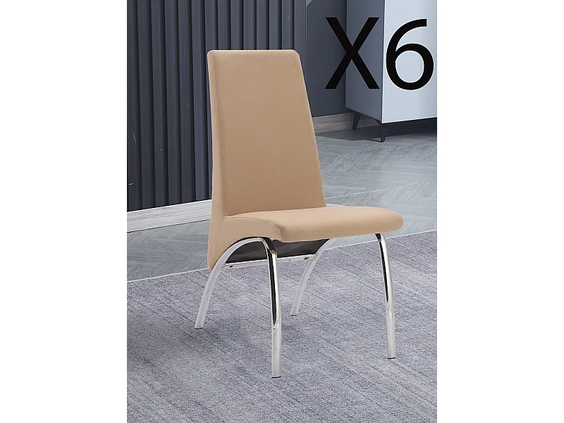 Lot de 6 chaises de salle à manger en tissu jarama coloris beige avec pieds coloris chromé - Longueur 44  x profondeur 61 x hauteur 95 cm