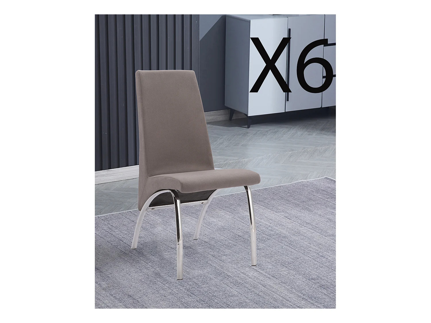 Lot de 6 chaises de salle à manger en jarama coloris gris avec pieds coloris chromé - Longueur 44  x profondeur 61 x hauteur 95 cm