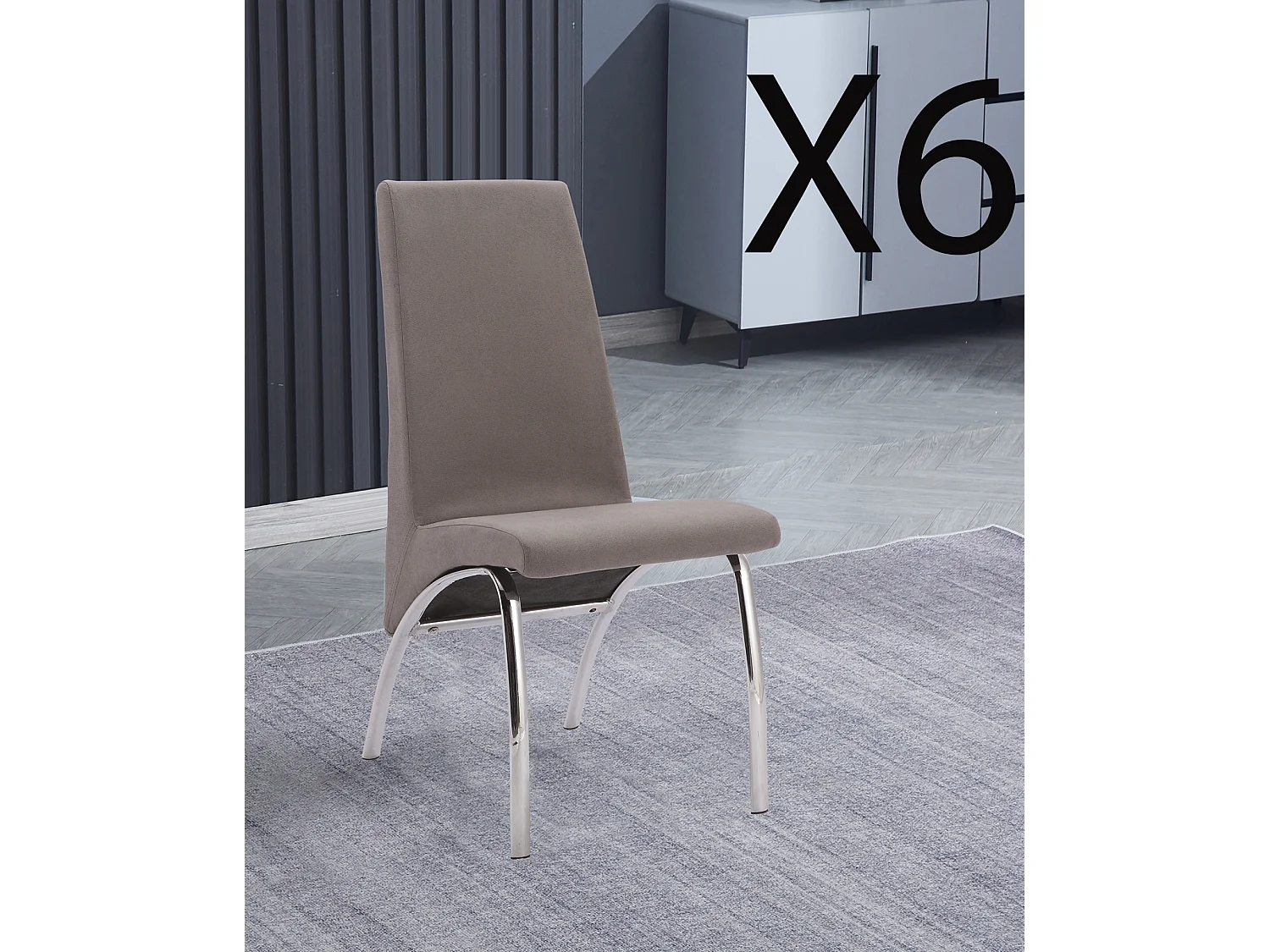 Lot de 6 chaises de salle à manger en jarama coloris gris avec pieds coloris chromé - Longueur 44  x profondeur 61 x hauteur 95 cm