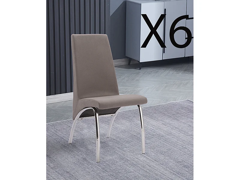 Lot de 6 chaises de salle à manger en jarama coloris gris avec pieds coloris chromé - Longueur 44  x profondeur 61 x hauteur 95 cm
