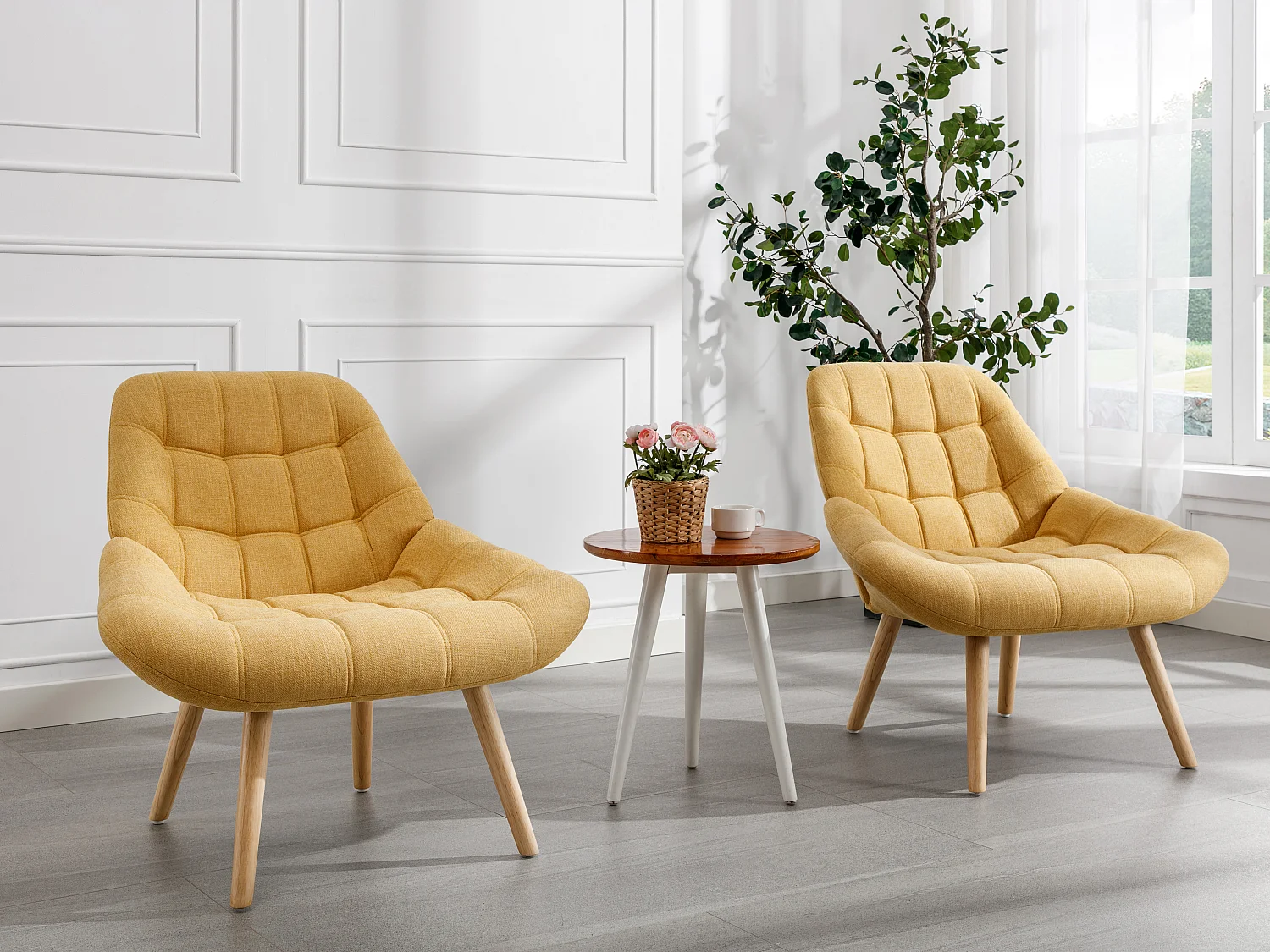 Fauteuil en tissu jaune moutarde LUOSTO