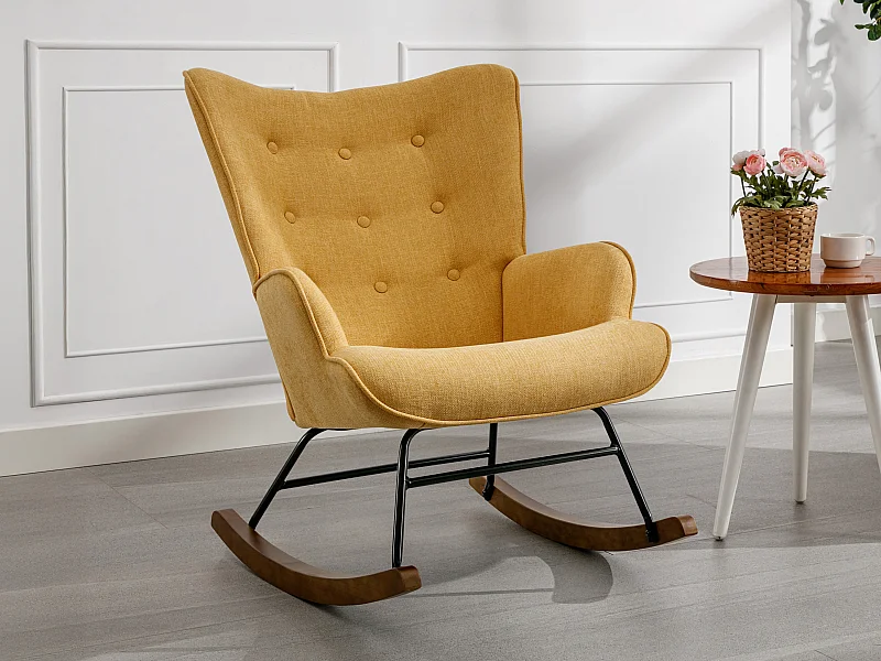 Cadeira de baloiço tecido xadrez amarelo mostarda - ELMINA II