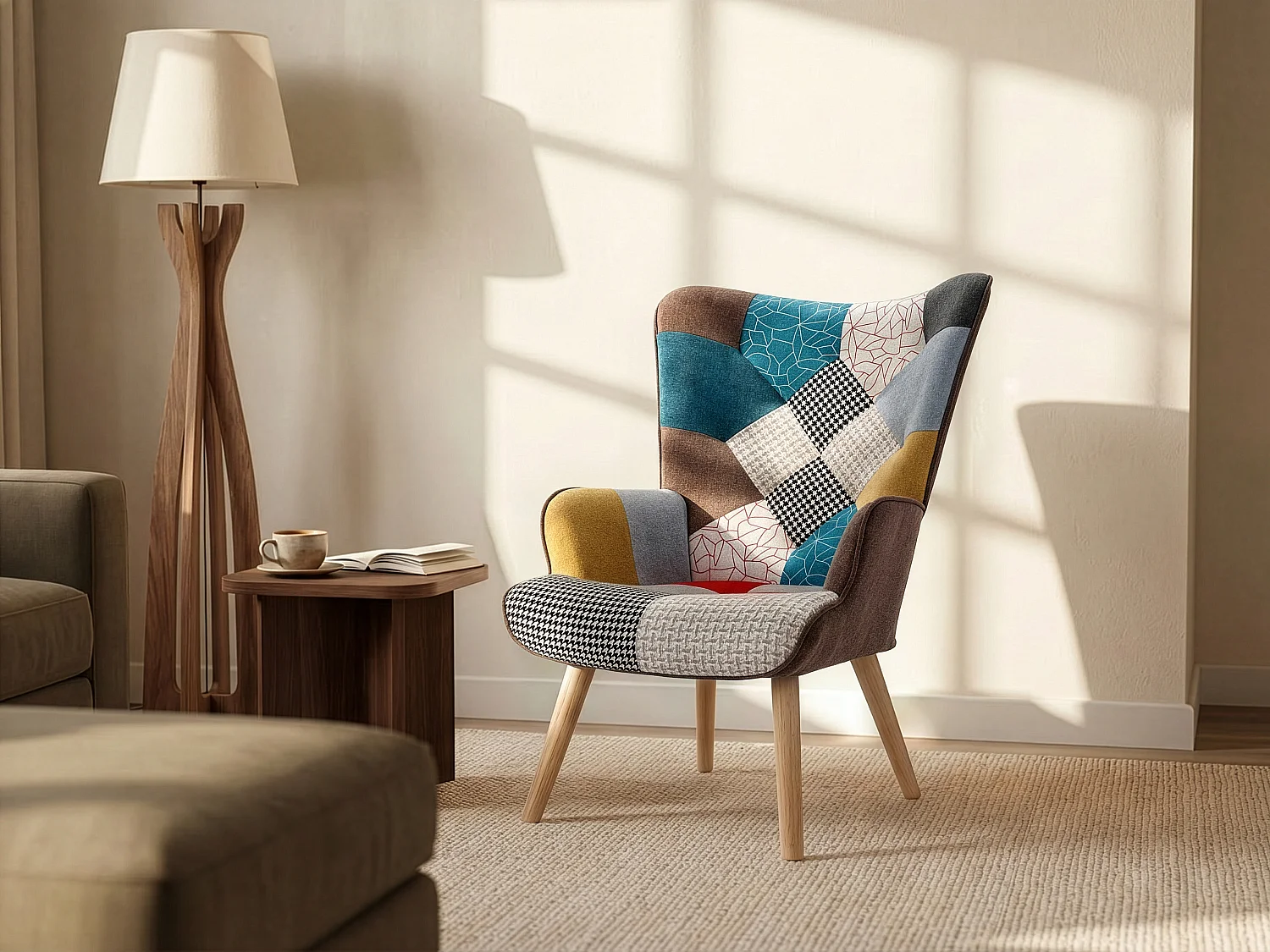 Fauteuil en tissu patchwork VATELY