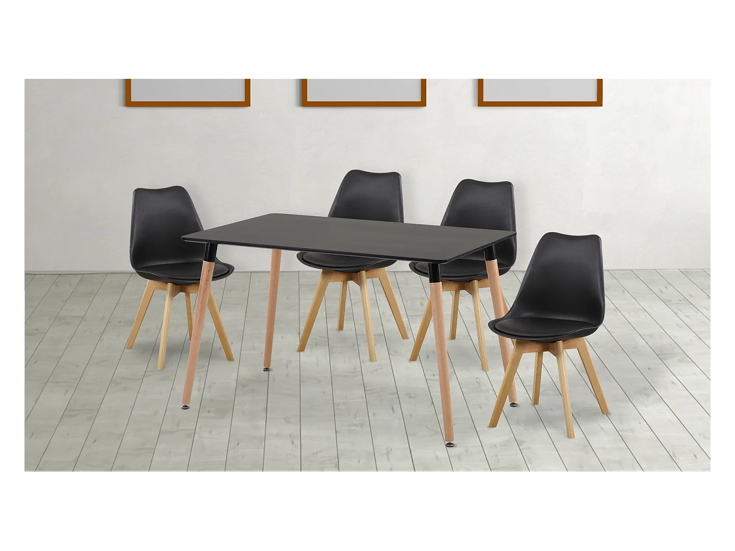 Ensemble de table à manger rectangulaire + lot de 4 chaises coloris noir