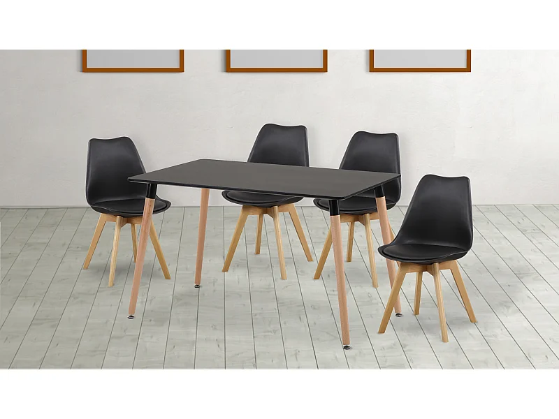 Ensemble de table à manger rectangulaire + lot de 4 chaises coloris noir
