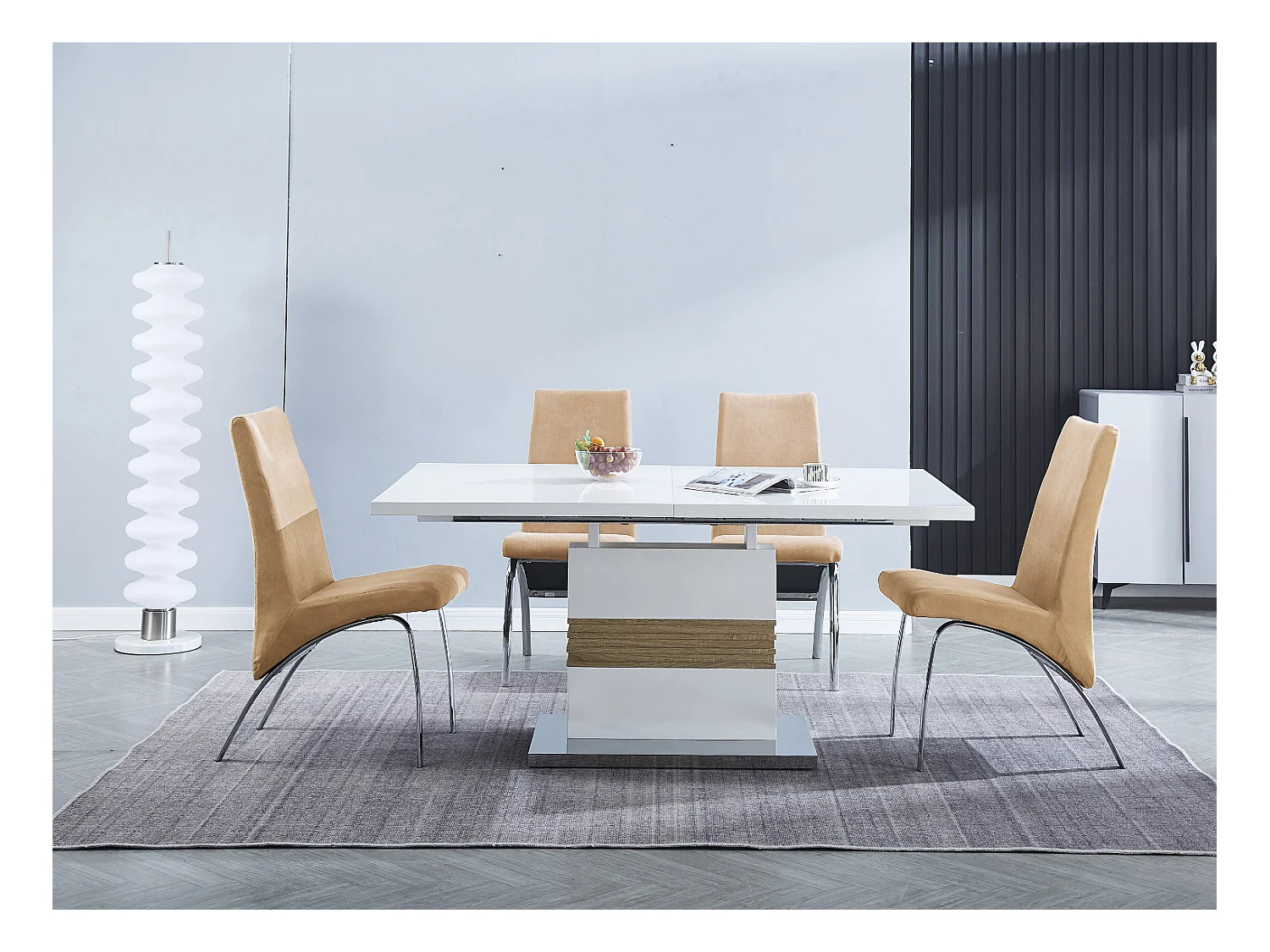 Ensemble de table à manger extensible + lot de 4 chaises coloris beige