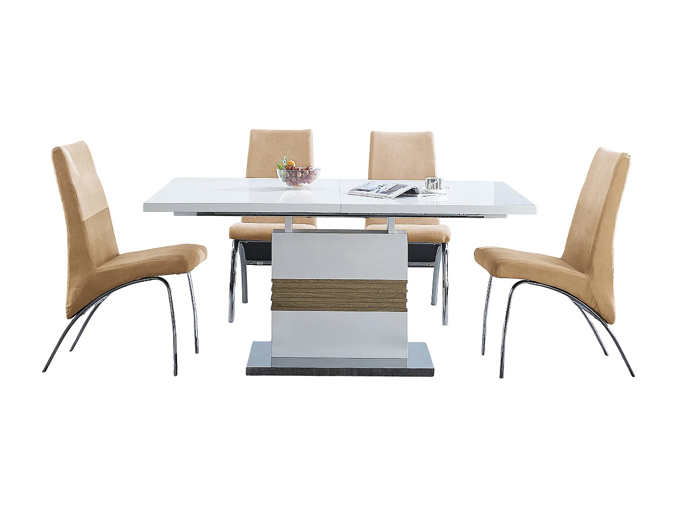 Ensemble de table à manger extensible + lot de 4 chaises coloris beige