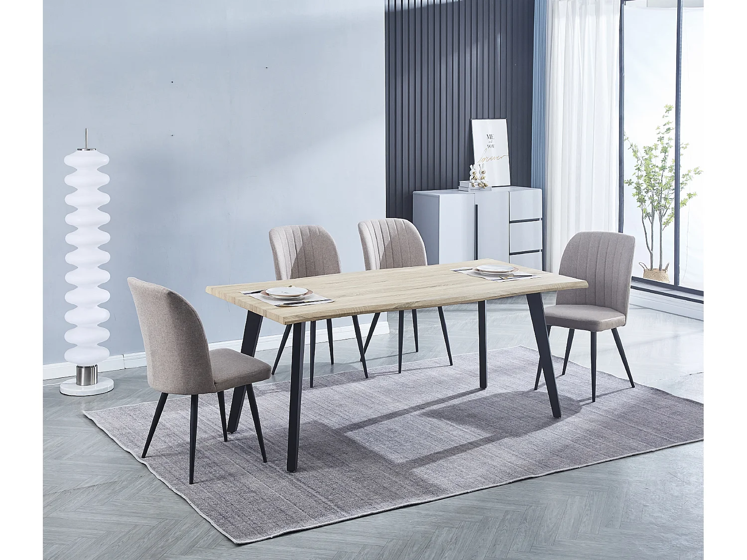 Ensemble de table à manger rectangulaire + lot de 4 chaises coloris beige