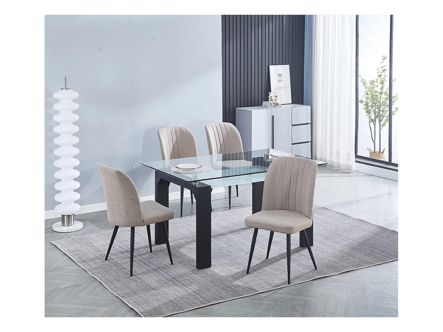 Ensemble de table à manger rectangulaire + lot de 4 chaises coloris beige