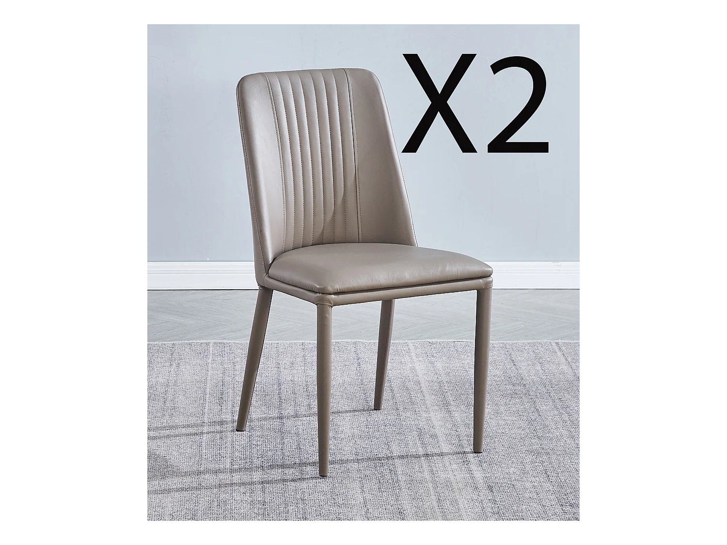 Lot de 2 chaises de salle à manger en PU coloris latte avec pieds en métal - Longueur 50 x profondeur 53 x hauteur 87 cm