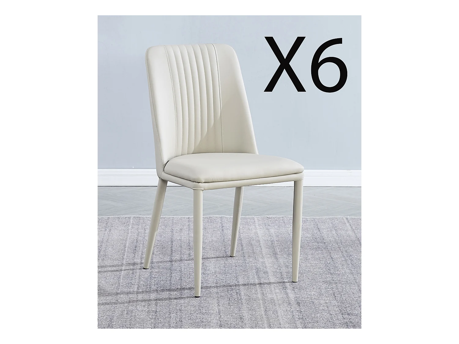 Lot de 6 chaises de salle à manger en PU coloris tourterelle avec pieds en métal  - Longueur 50  x profondeur 53 x hauteur 87 cm