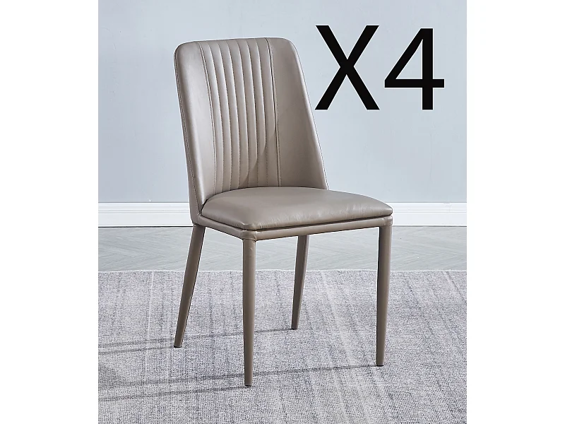 Lot de 4 chaises de salle à manger en PU coloris latte avec pieds en métal  - Longueur 50  x profondeur 53 x hauteur 87 cm
