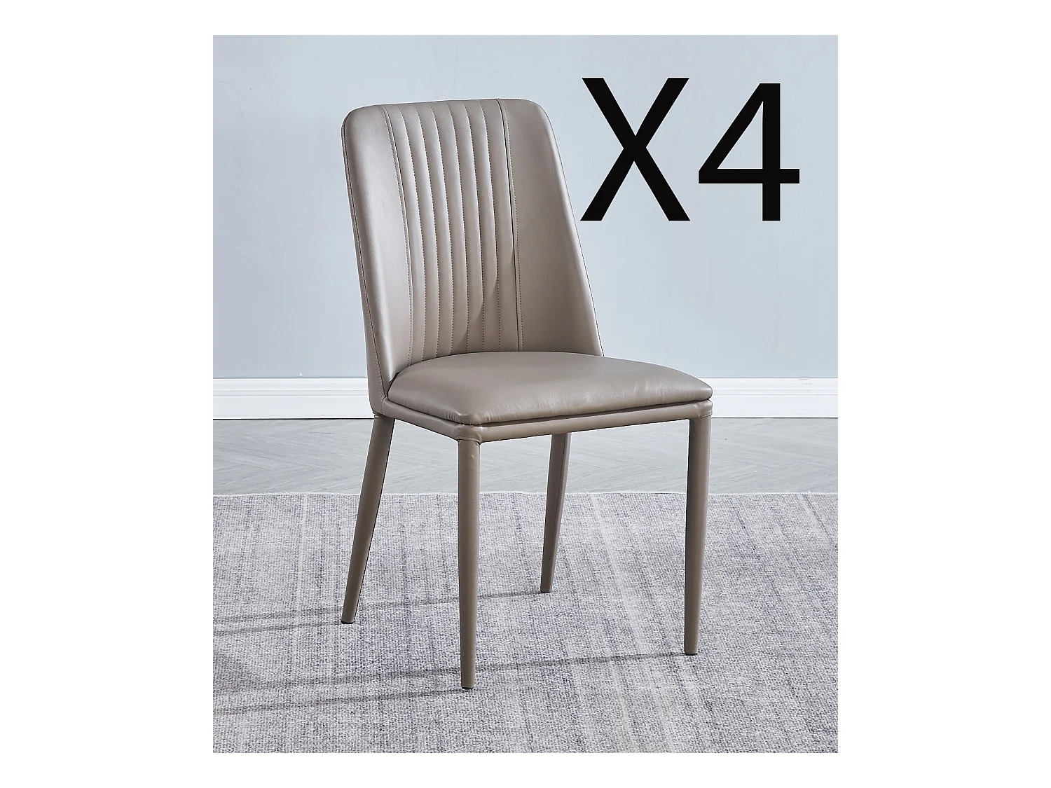 Lot de 4 chaises de salle à manger en PU coloris latte avec pieds en métal  - Longueur 50  x profondeur 53 x hauteur 87 cm