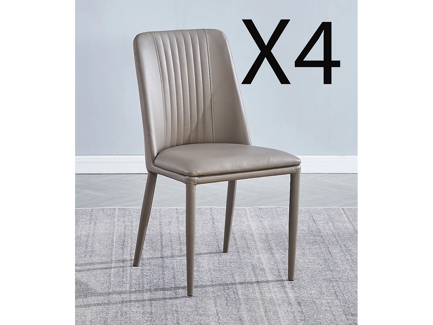 Lot de 4 chaises de salle à manger en PU coloris latte avec pieds en métal  - Longueur 50  x profondeur 53 x hauteur 87 cm