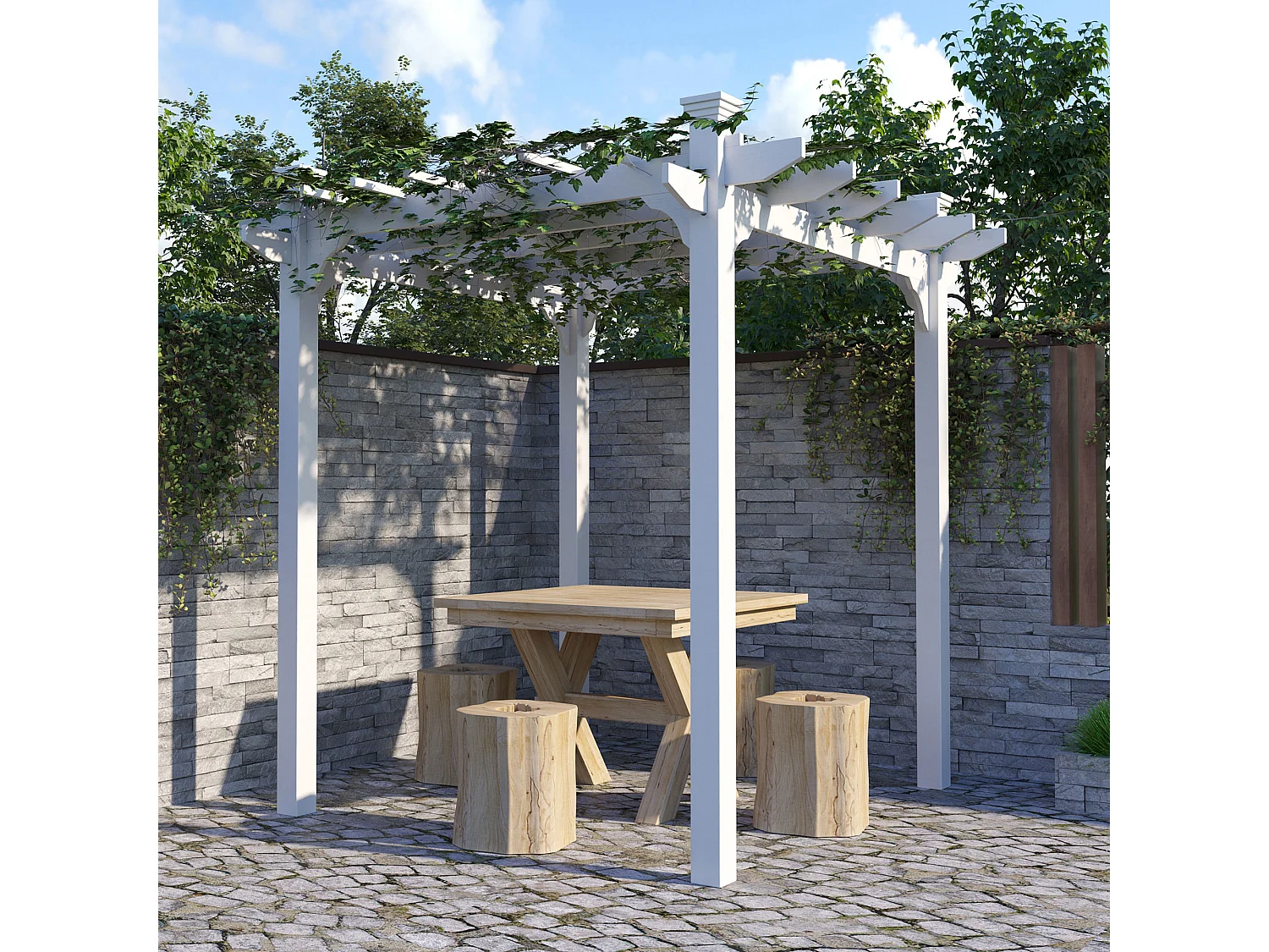 Pergola autoportante style contemporain - Toit terrasse à décorer - dim. 2,3L x 2,3l x 2,3H m - bois sapin blanc