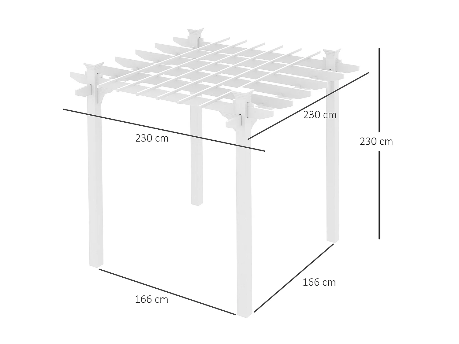 Pergola autoportante style contemporain - Toit terrasse à décorer - dim. 2,3L x 2,3l x 2,3H m - bois sapin blanc