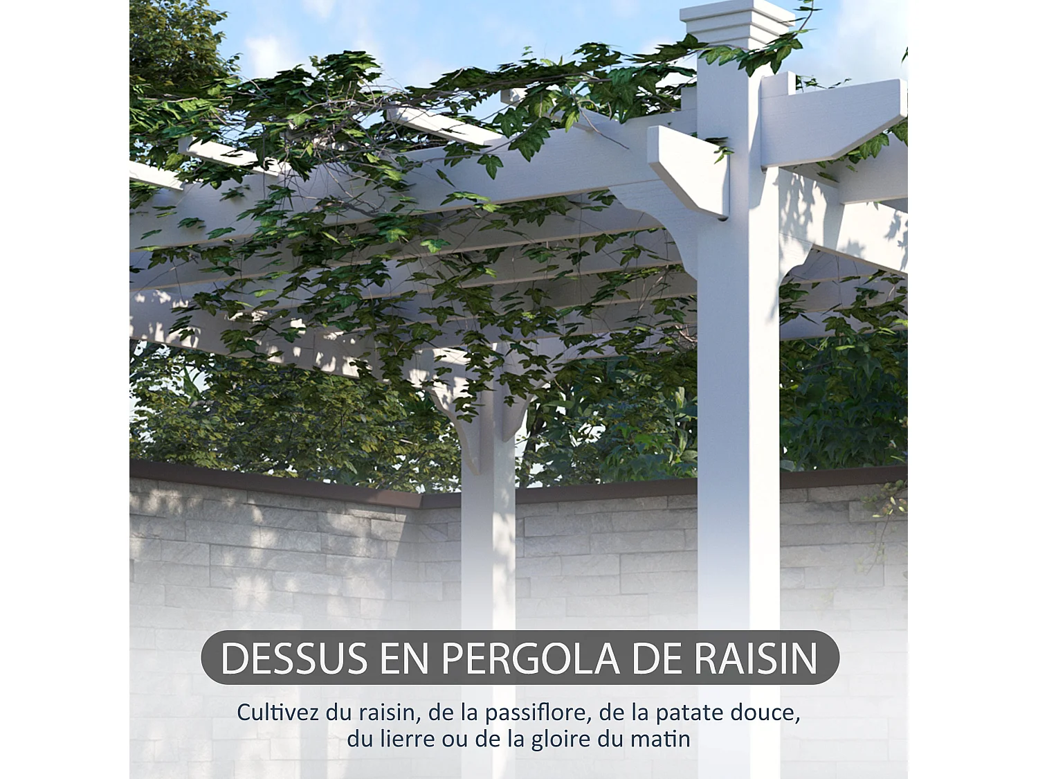 Pergola autoportante style contemporain - Toit terrasse à décorer - dim. 2,3L x 2,3l x 2,3H m - bois sapin blanc