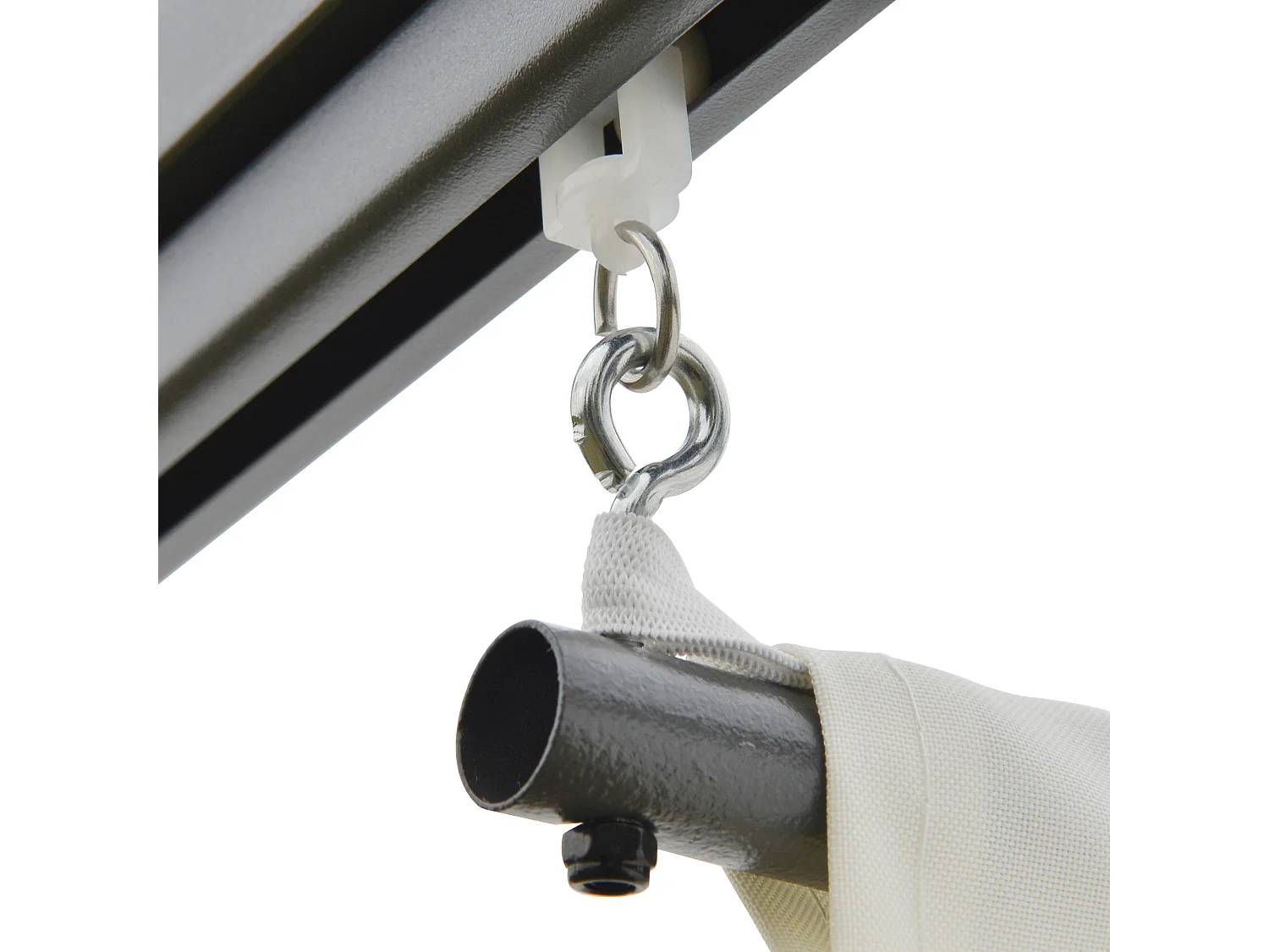 Pergola adossable retractable dim. 3L x 3l x 2,3H m pavillon de jardin toile polyester haute densité crème structure métal époxy gris