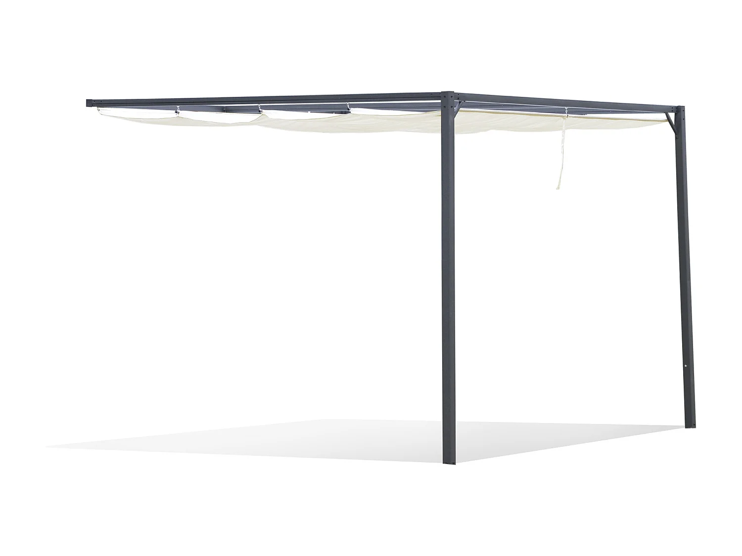 Pergola adossable retractable dim. 3L x 3l x 2,3H m pavillon de jardin toile polyester haute densité crème structure métal époxy gris