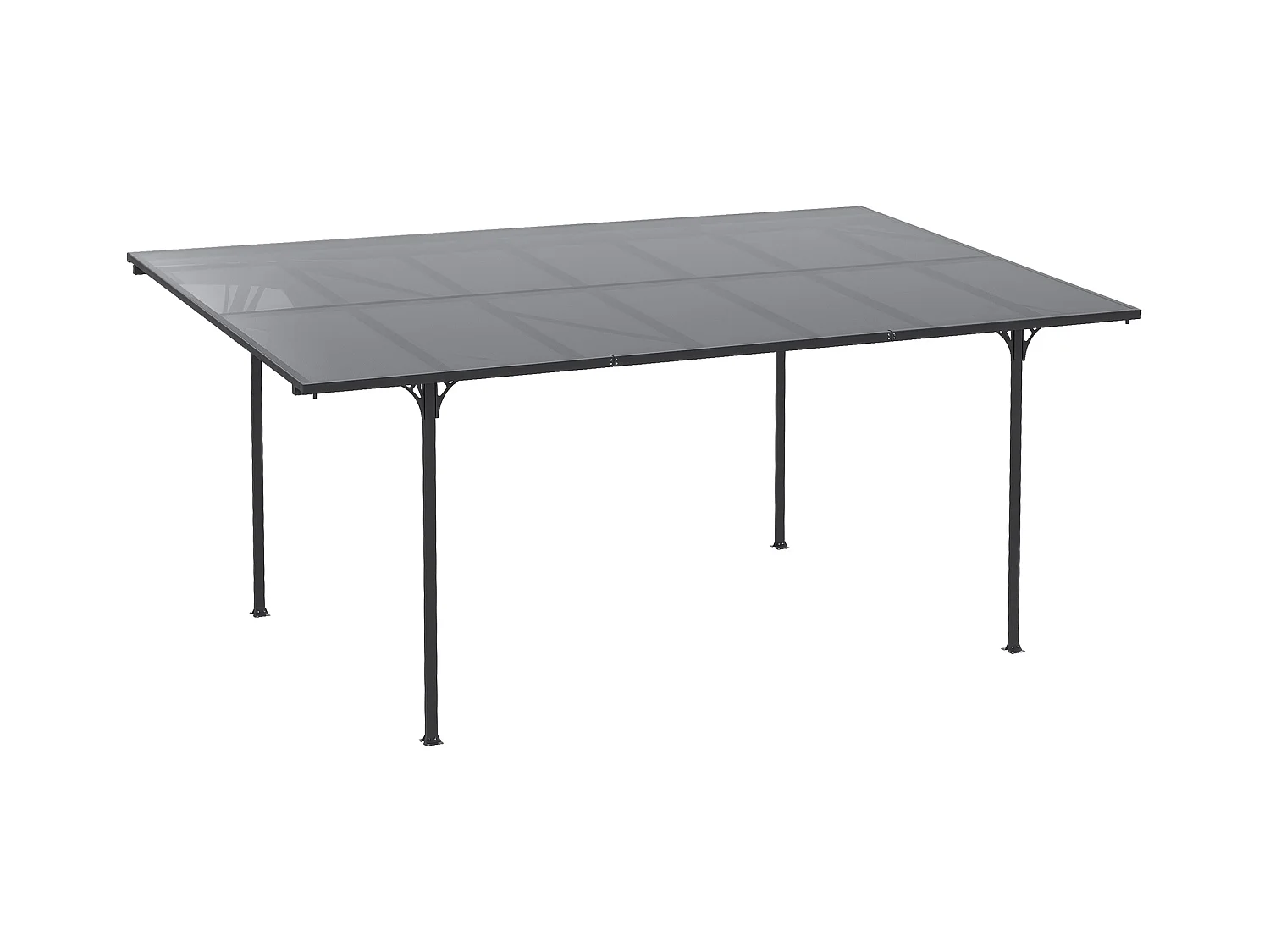 Pergola adossable rigide acier alu. toit polycarbonate dim. 5L x 2,99l x 2,23H m gris