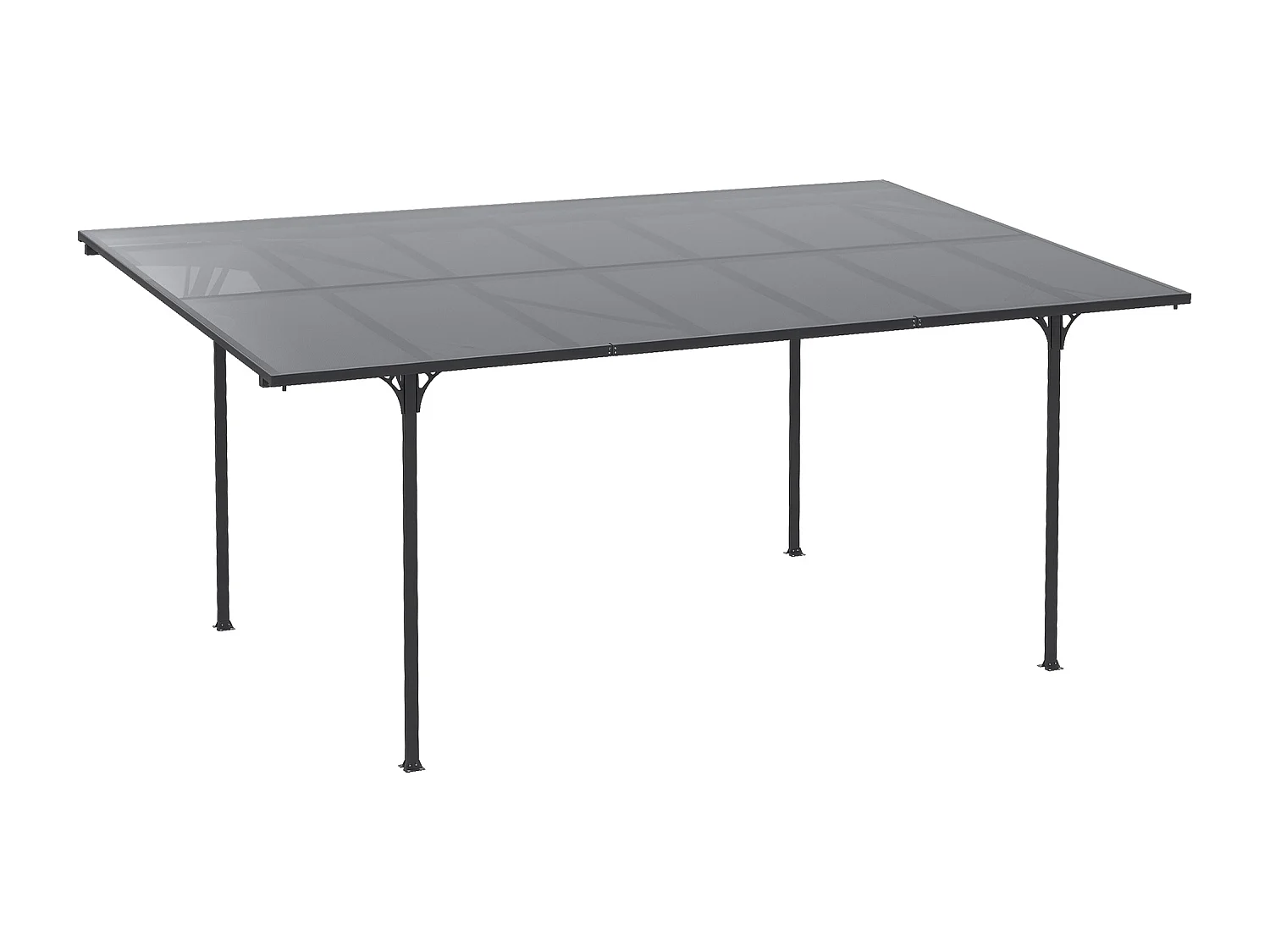 Pergola adossable rigide acier alu. toit polycarbonate dim. 5L x 2,99l x 2,23H m gris