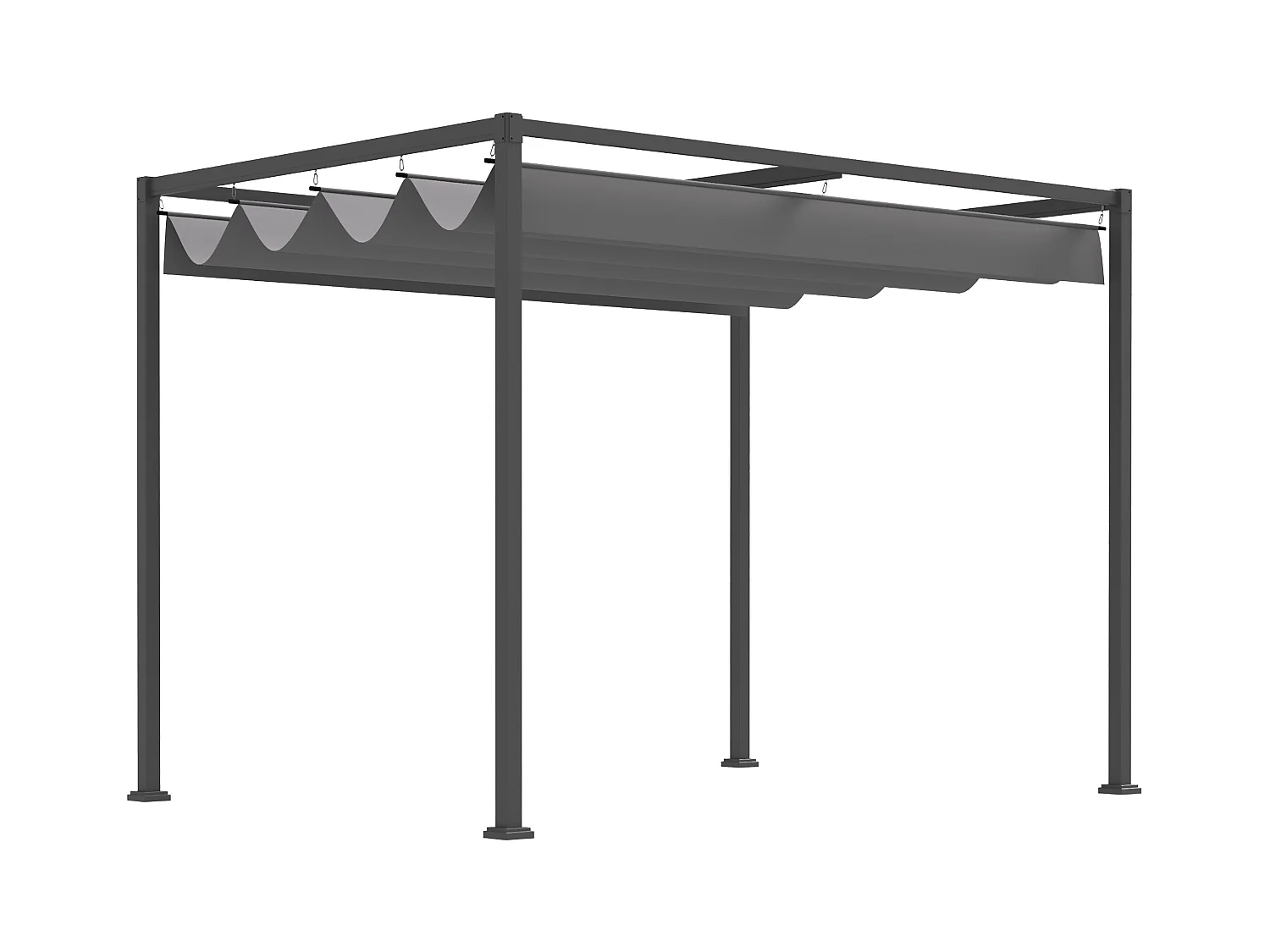 Pergola rétractable 2,98L x 2,13l x 2,22H m structure métal époxy anticorrosion toile polyester haute densité 180 g/m² incluse gris