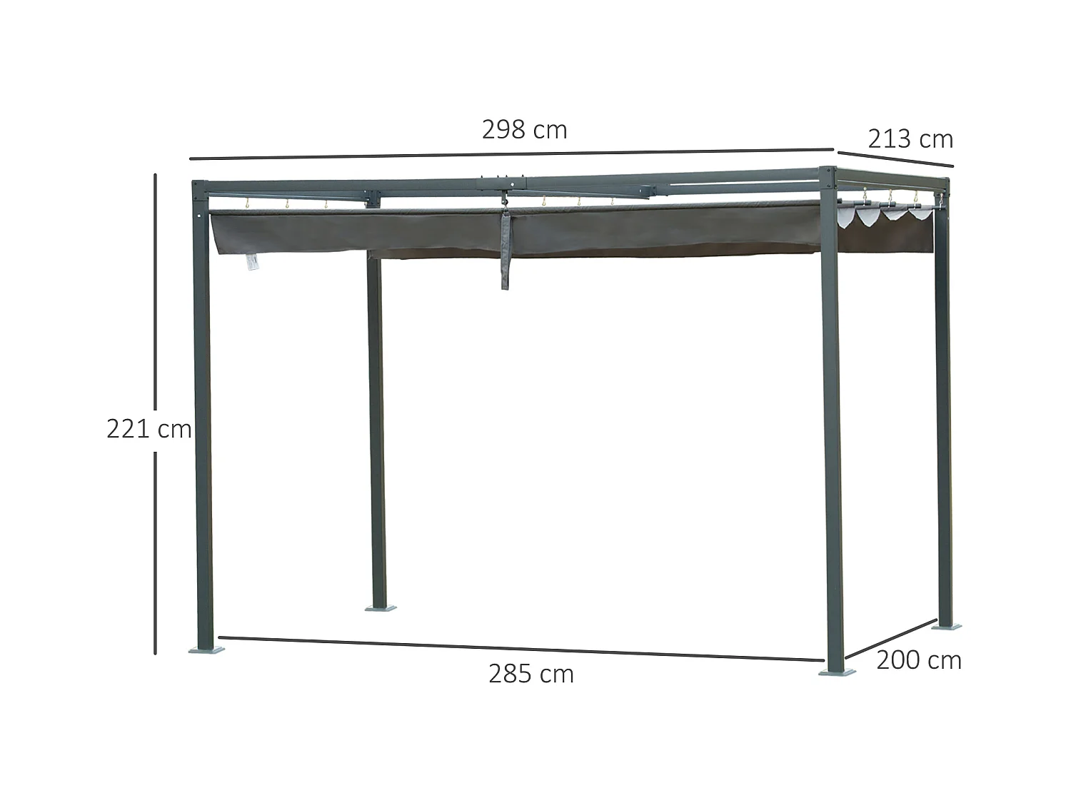 Pergola rétractable 2,98L x 2,13l x 2,22H m structure métal époxy anticorrosion toile polyester haute densité 180 g/m² incluse gris