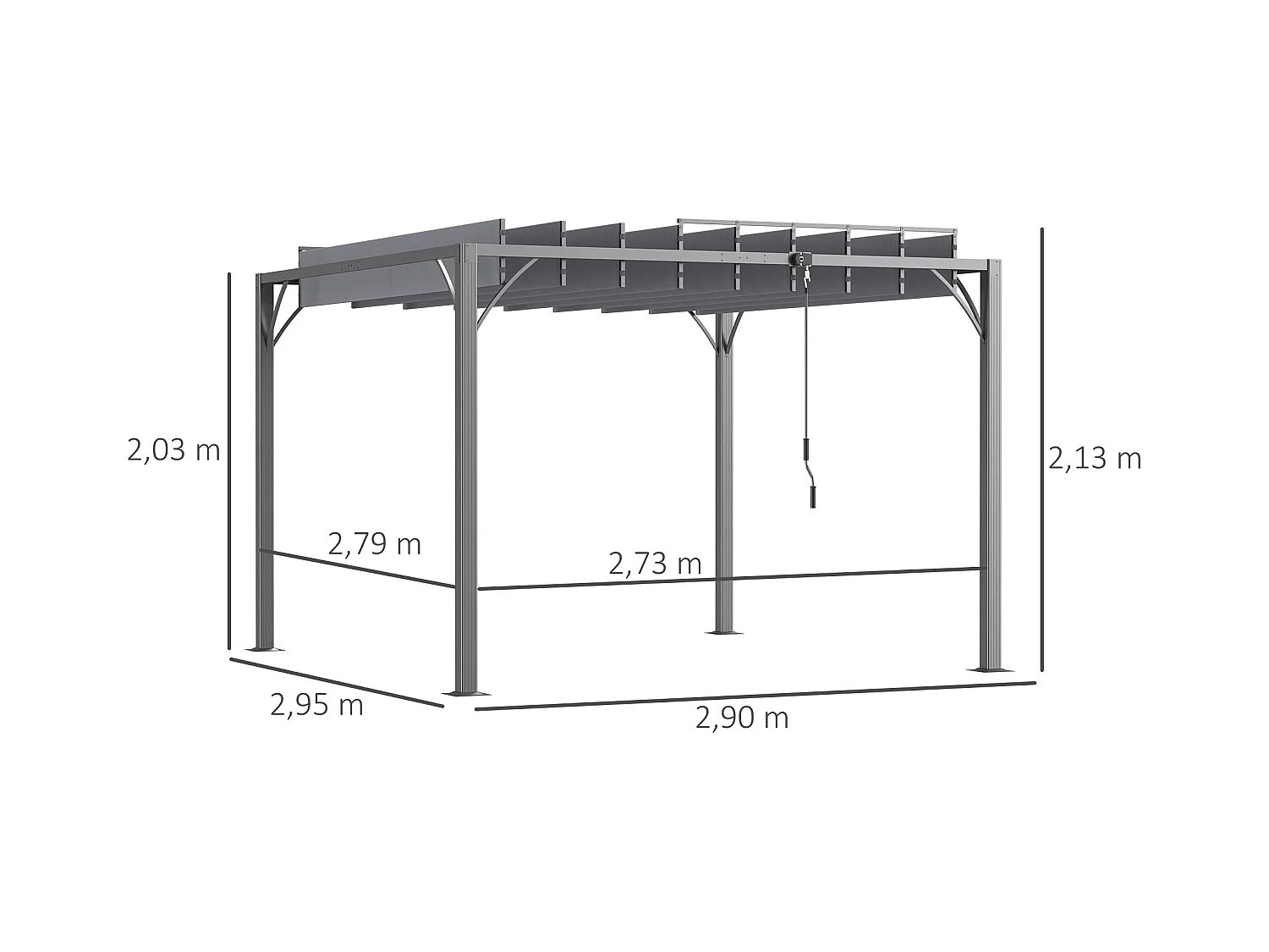 Pergola lames orientables dim. 2,9L x 2,95l x 2,13H m structure alu. acier époxy polyester gris