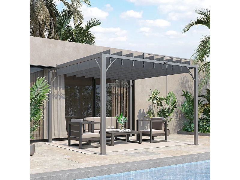 Pergola lames orientables dim. 2,9L x 2,95l x 2,13H m structure alu. acier époxy polyester gris