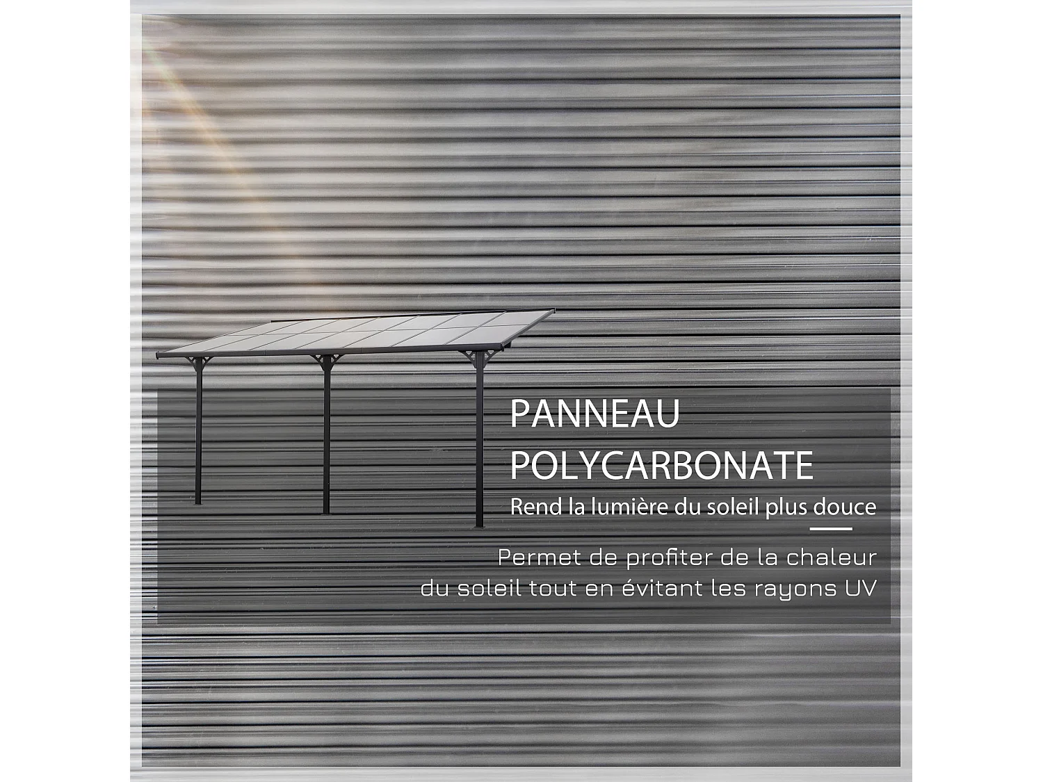 Pergola rigide alu. polycarbonate dim. 4,35L x 3l x 2,7H m pavillon de jardin adossable gris