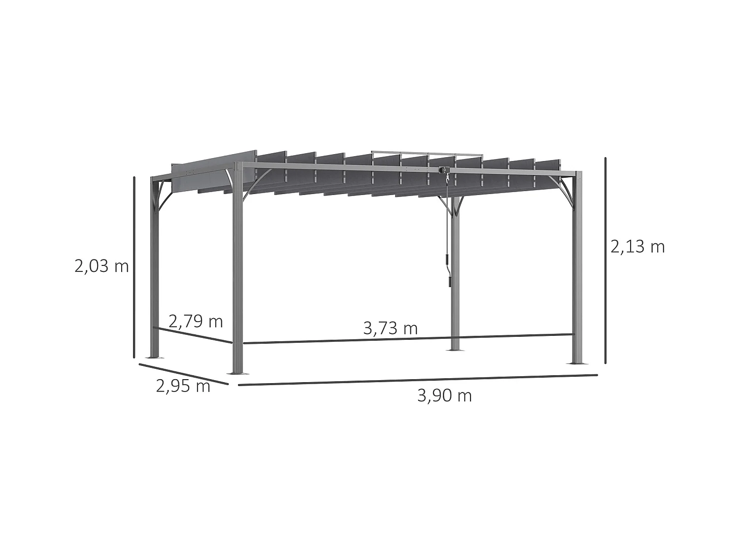Pergola lames orientables dim. 3,9L x 2,95l x 2,13H m structure alu. acier époxy polyester gris