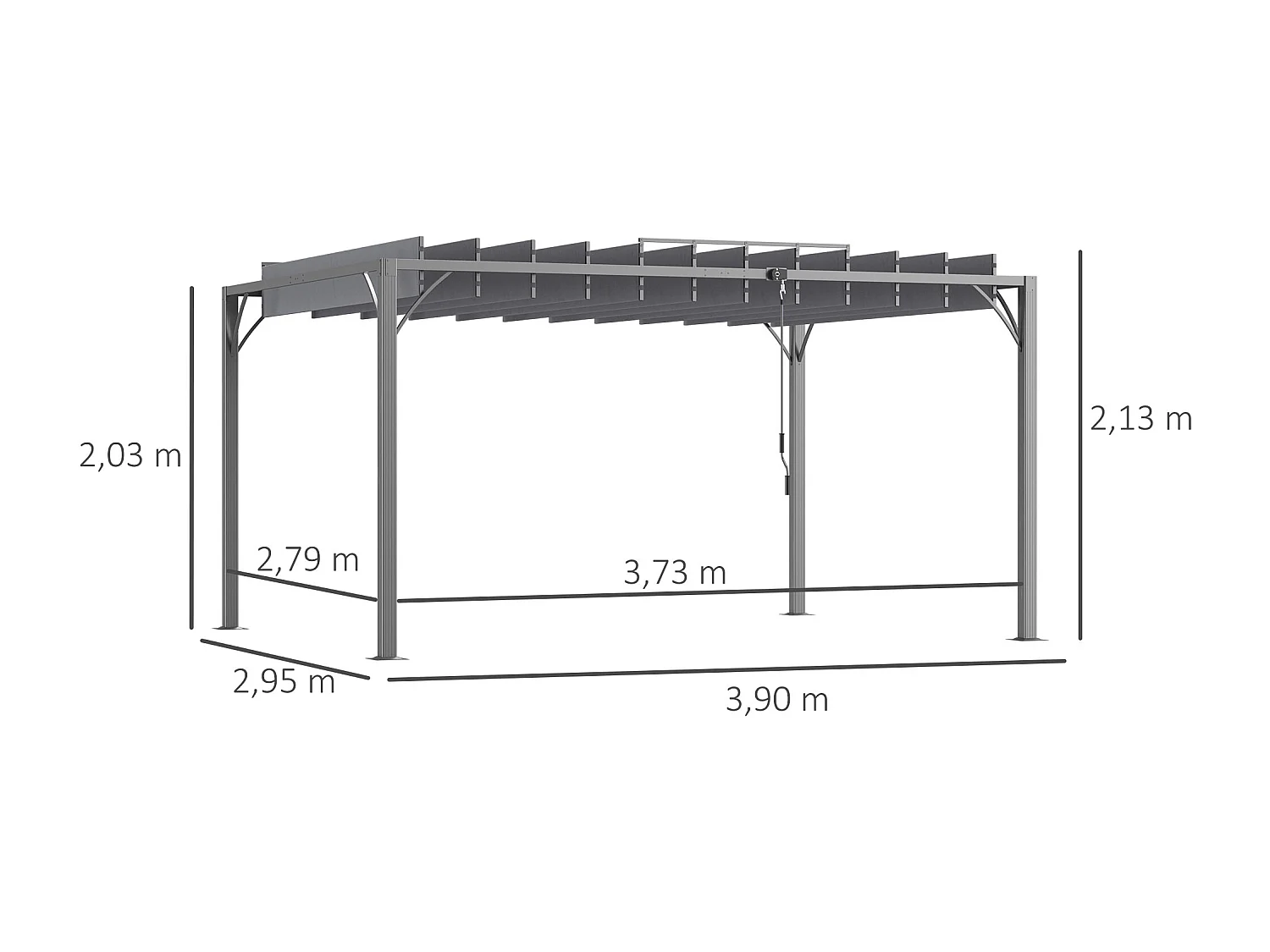 Pergola lames orientables dim. 3,9L x 2,95l x 2,13H m structure alu. acier époxy polyester gris