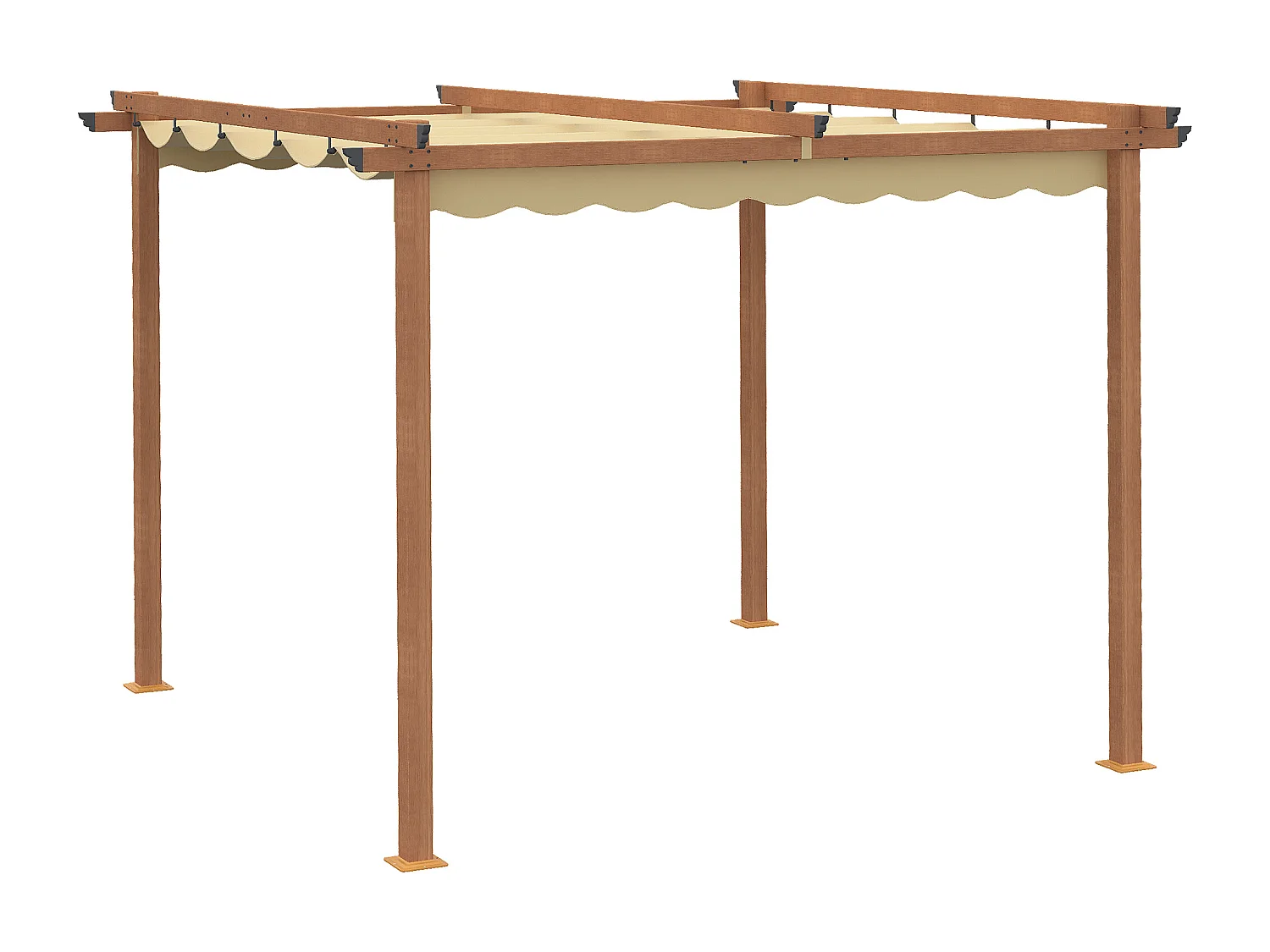Pergola rétractable 3L x 3l x 2,25H m structure alu. aspect bois toile polyester haute densité beige