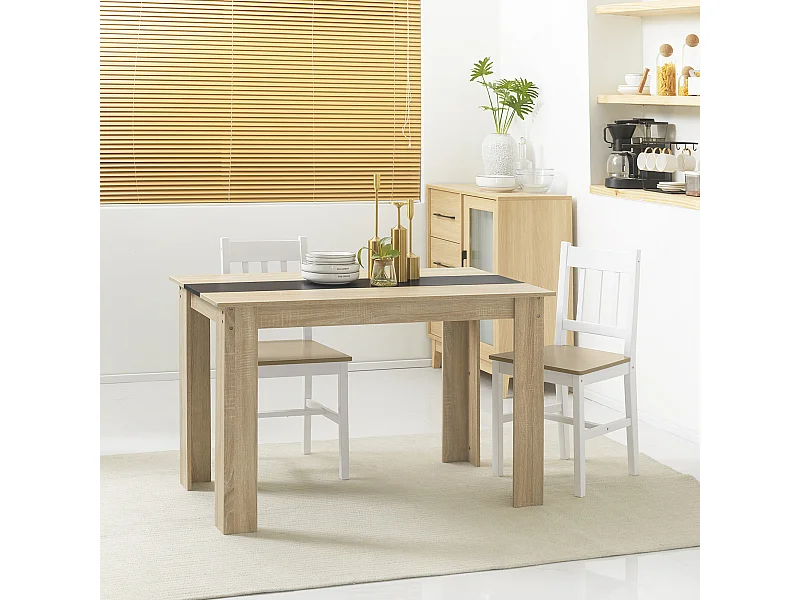 Table à manger grand plateau 4-6 personnes - dim. 120L x 69l x 75H cm - panneaux noir aspect chêne clair