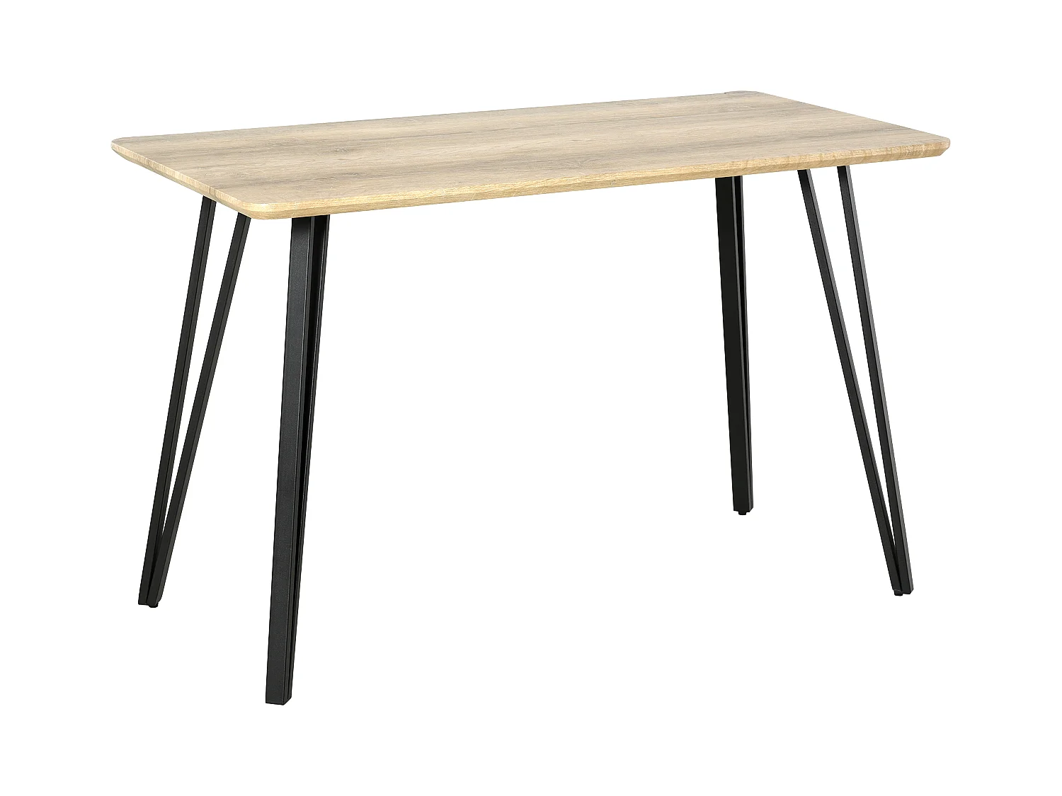 Table à manger design industriel grand plateau dim. 120L x 60l x 75H cm pieds métal noir en épingles MDF aspect chêne clair