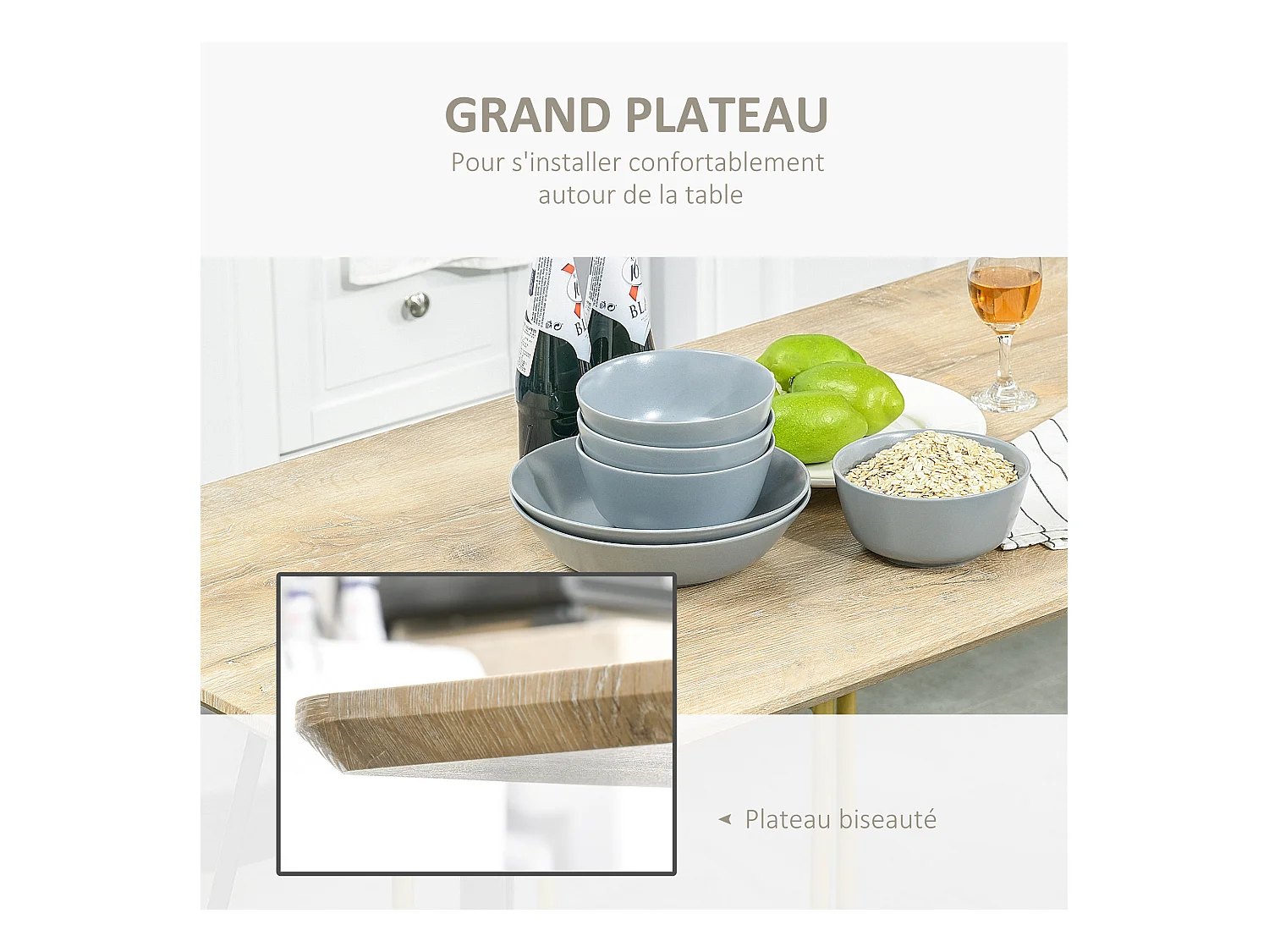 Table à manger design industriel grand plateau dim. 120L x 60l x 75H cm pieds métal noir en épingles MDF aspect chêne clair