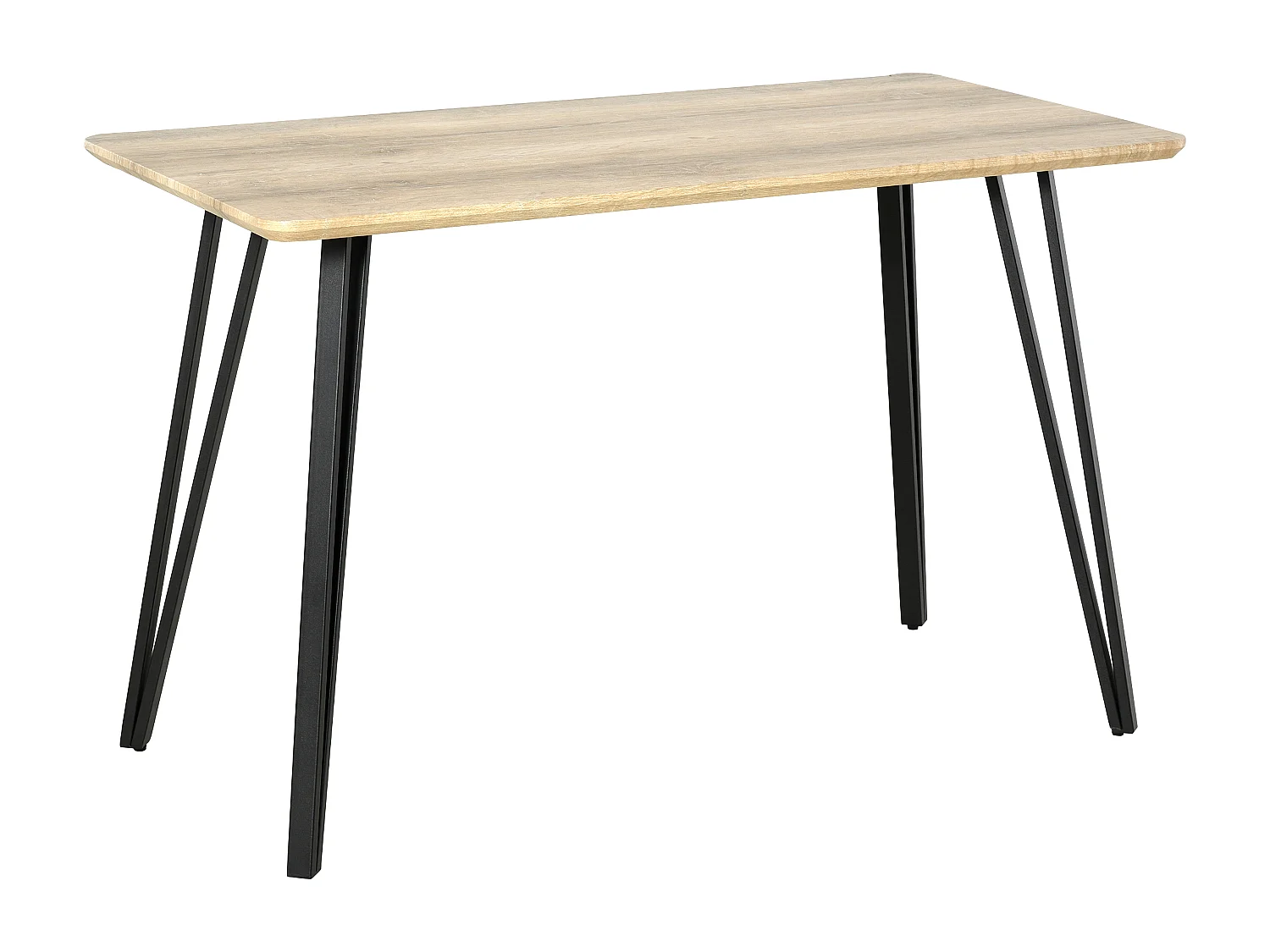 Table à manger design industriel grand plateau dim. 120L x 60l x 75H cm pieds métal noir en épingles MDF aspect chêne clair