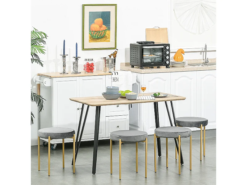 Table à manger design industriel grand plateau dim. 120L x 60l x 75H cm pieds métal noir en épingles MDF aspect chêne clair