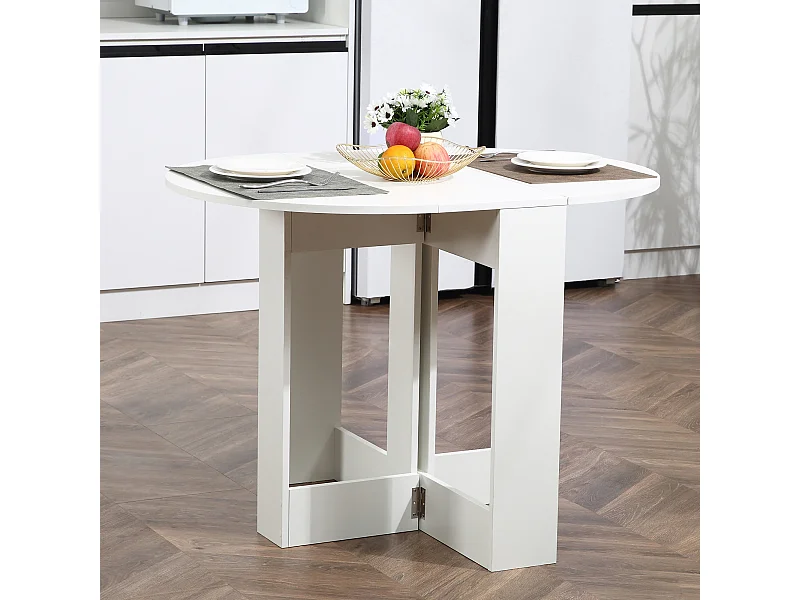 Table pliable de cuisine salle à manger 2 abattants - table ovale extensible - panneaux particules blanc